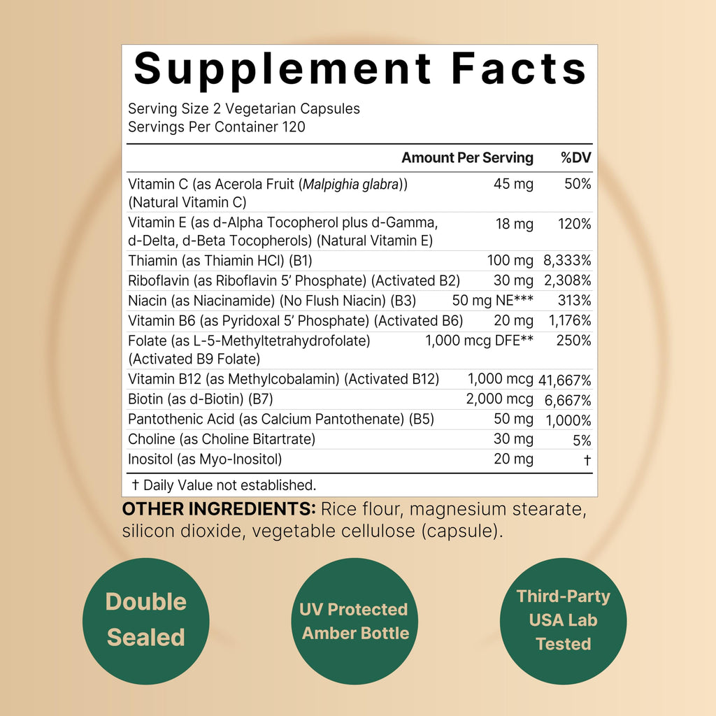 NatureBell Methylated B Complex Vitamins - 240 Vegetarian Capsules - High Bioavailability 12-in-1 Formula - for Immune Health & Energy Support* - Non-GMO & Gluten-Free