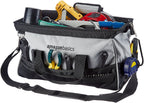 Amazon Basics Durable Wear-Resistant Tool Storage Bag with Adjustable Shoulder Strap, Portable Tool Organizer, 16 in, Black & Grey