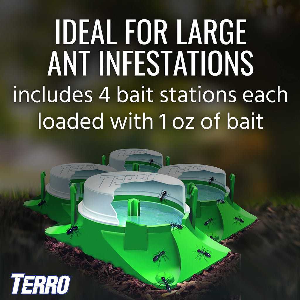 TERRO Outdoor Ready-to-Use Liquid Ant Bait Killer and Trap - Kills Common Household Ants - 12 Bait Stations - T1804-3SR
