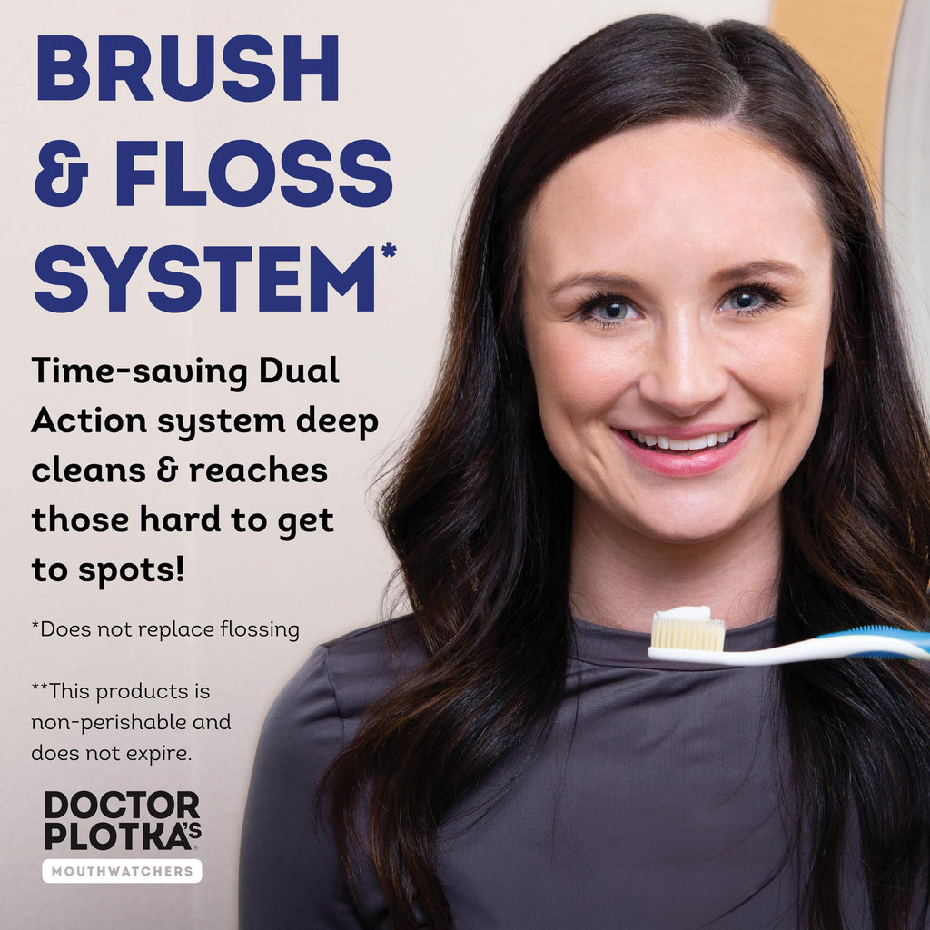 MOUTHWATCHERS Soft Flossing Manual Toothbrush for Adults, 2 Pack, Ultra Clean, Good for Sensitive Teeth and Gums, By Dr. Plotka's, Colors May Vary