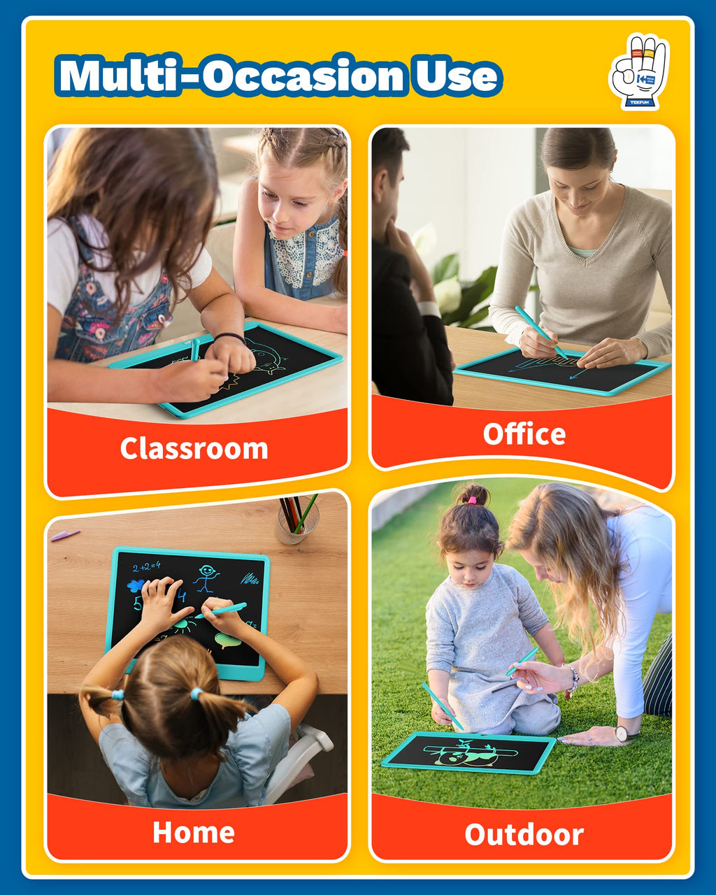 TEKFUN 15" LCD Writing Tablet for Kids, Large Drawing Pad for Boys & Girls, Screen-Free Way to Keep Kids Busy, Reusable Doodle Board for Learning & Travel, Great Christmas Gift Idea(15in Blue)
