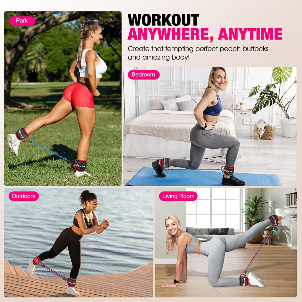HOXWC Ankle Resistance Bands with Cuffs, Glutes Workout Equipment, Ankle Bands for Working Out, Exercise Bands for Butt Lift Women, Workout Equipment for Kickbacks Hip Gluteus Training Exercises
