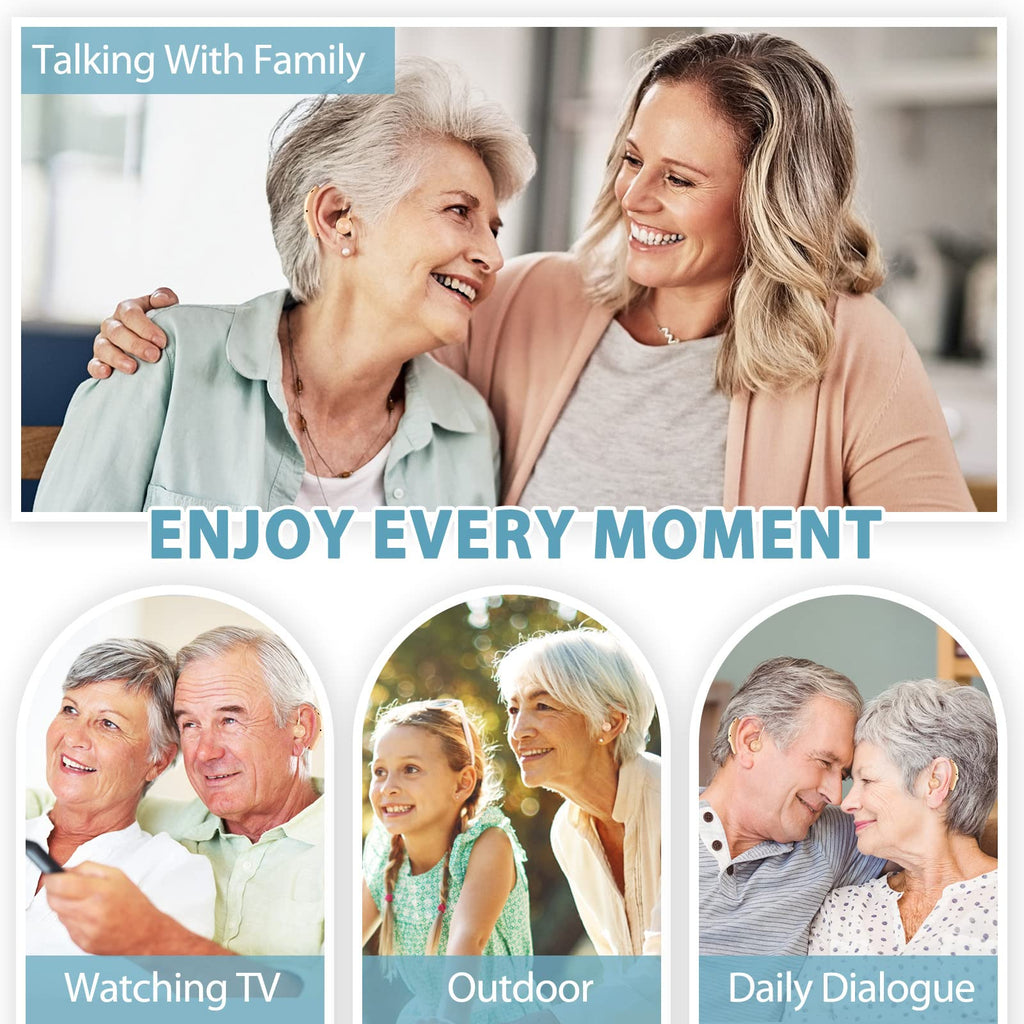 Updated Hearing Aids for Seniors,Rechargeable Hearing Amplifier with Noise Cancelling,Adjustable Volume Control,One Pair Hearing Assist Devices with Charging Box(Black)