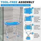 Medhelp Upgraded Folding Shower Chair, Stainless Steel Foldable Shower Seat for Inside Bathtub, Lightweight & Portable Travel Shower Stool, Anti-Slip Feet Bath Chair for Elderly, Disabled, Injured
