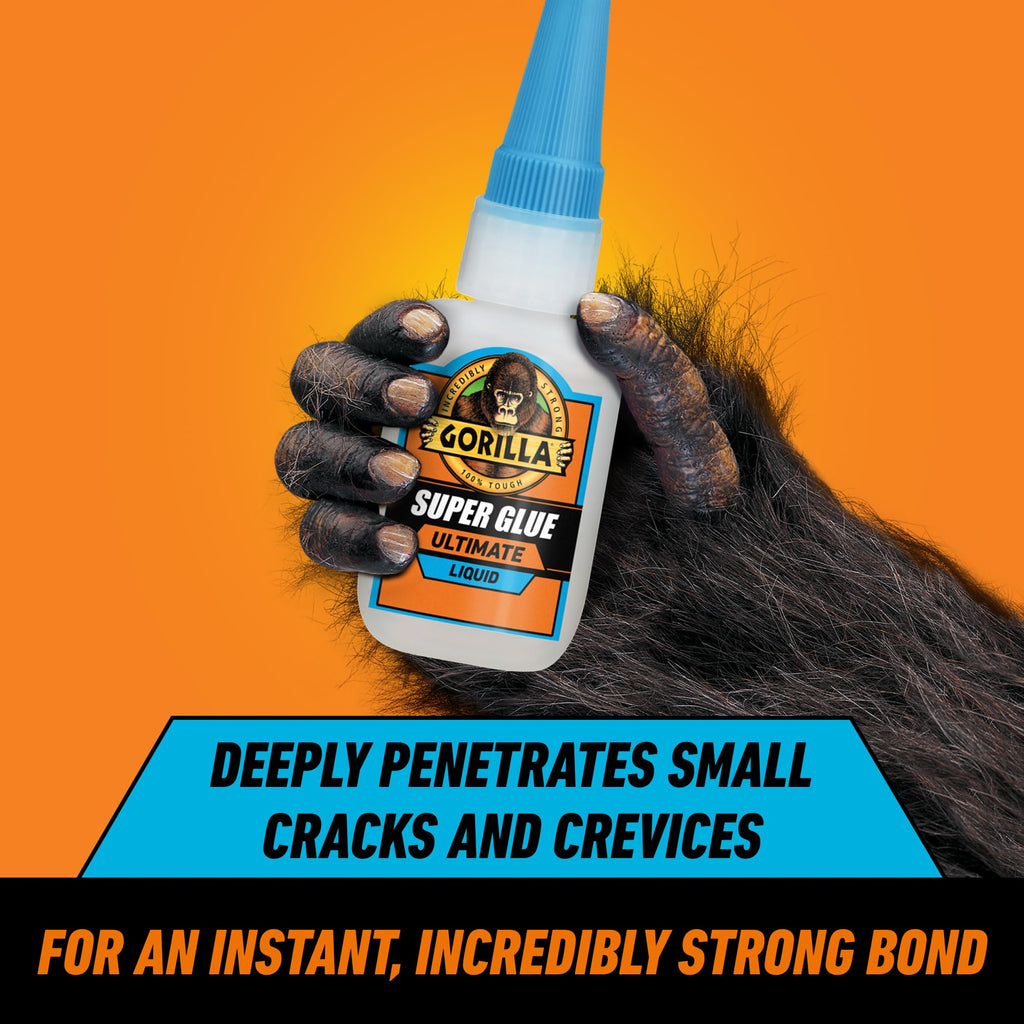Gorilla Ultimate Super Glue, Fast Set Time, Clear, 15 g, 2-Pack