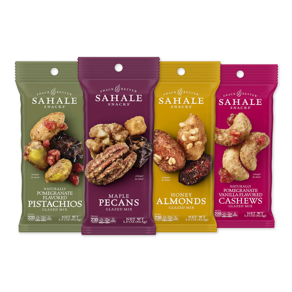 Sahale Snacks Glazed Mix Nut Blend Variety Pack, 1.5 Oz Grab & Go Bags (12 Total Packs) - Four Different Dry-Roasted Deluxe Mixed Nuts Blends Included - Non-GMO Kosher & Certified Gluten-Free Snacks