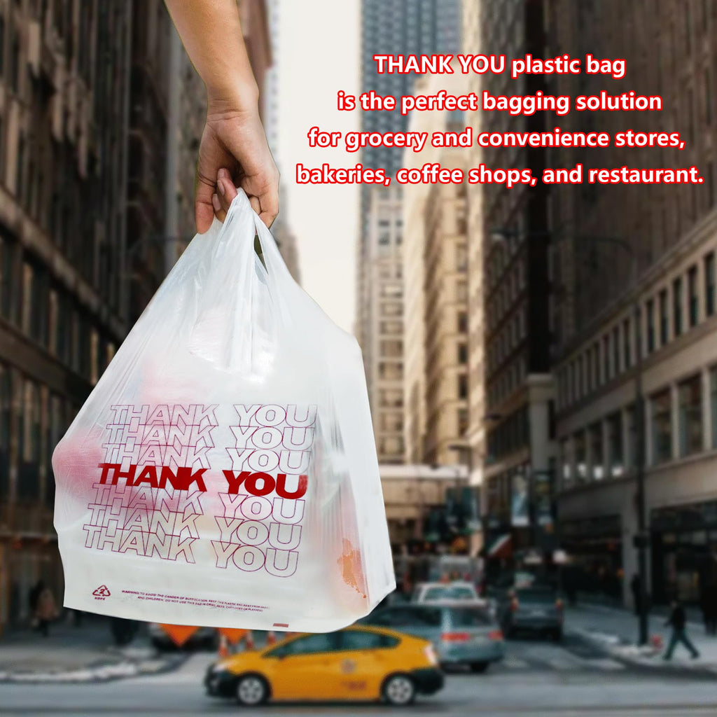 TashiBox Thank You plastic bags with handles(500 count),shopping,grocery T-shirt bags for small business,11.5" X 6.25" X 21", 15mic, 0.6 Mil