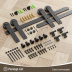 CCJH 9FT Sliding Barn Door Hardware Kit, Heavy Duty, Smoothly and Silently, Easy to Install, Fit 27" Width Double Door Panel, I Shaped Hangers Black