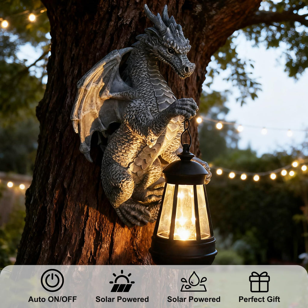 Garden Statues Tree Hugger Dragon - Dragon Statue Solar Light Outdoor Decor