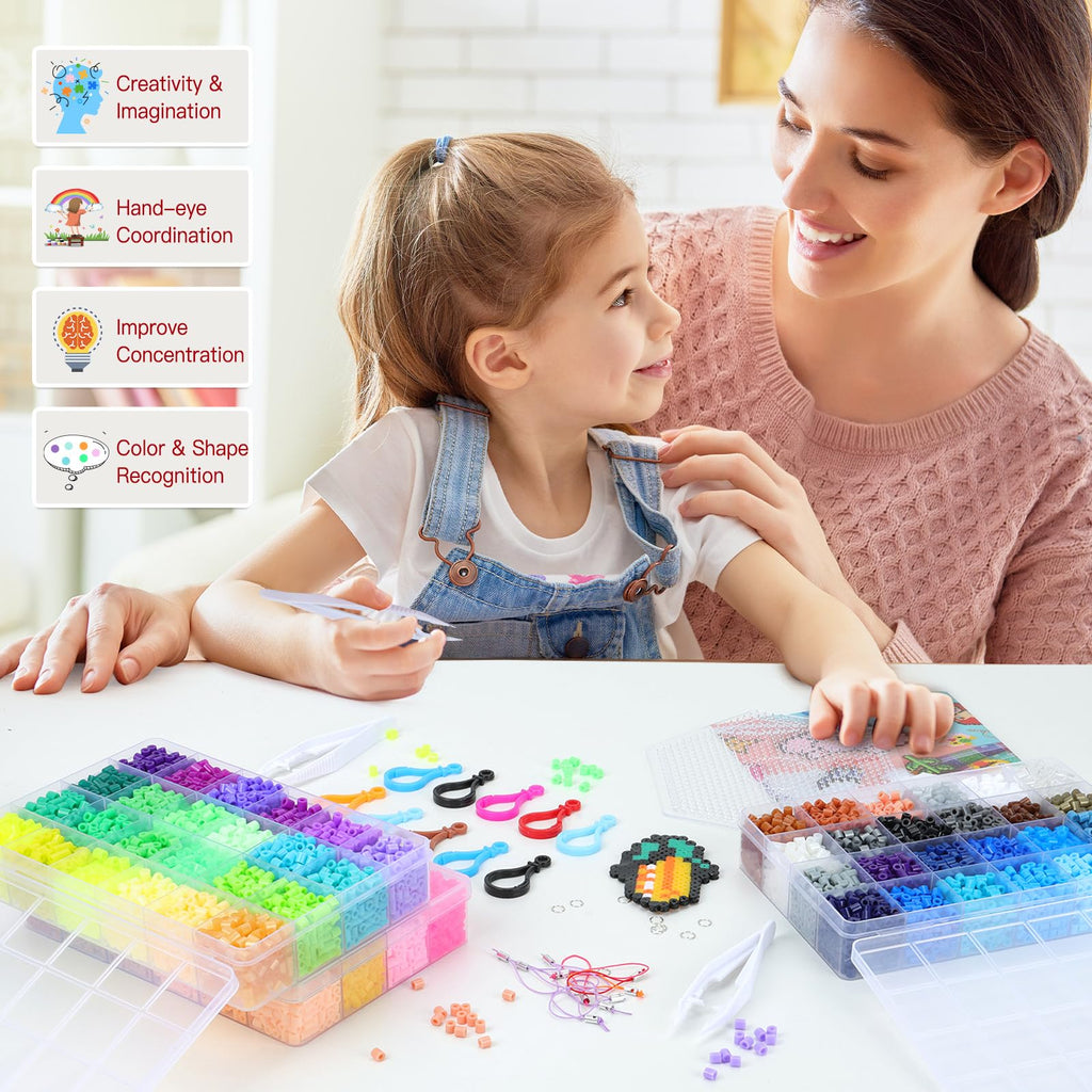 Quefe 72 Colors 15000 Pcs 5mm Fuse Beads Kit Melting Beads for Craft