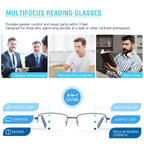 Premium 2 PACK Durable Progressive Multifocus Reading Glasses for Men Blue Light Blocking Computer Reader Anti Eyestrain Metal Frame Spring Hinges (for Mid-Near Range approx 3ft) 2.0 Gunmetal