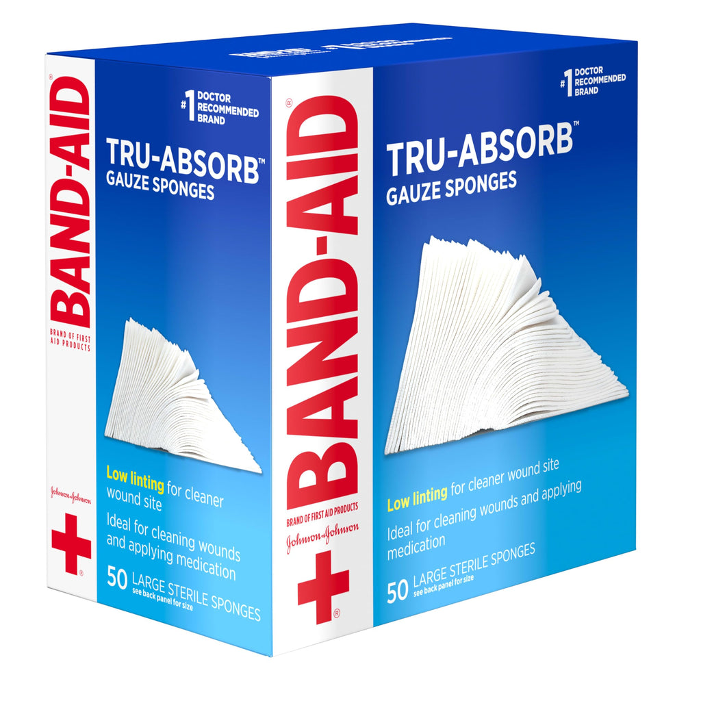 BAND-AID Brand Tru-Absorb Gauze Sponges, Large Size, 4 in x 4 in, 50 Count