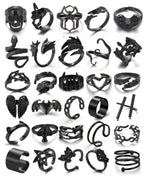 Black Gothic Vintage Rings Set - 20-30 PCS Cool Punk Snake Claw Rings Set, Y2K Snake Claw Rings, Open Butterfly Star Stacking Ring Jewelry, Gift for Men Women (Black 2)