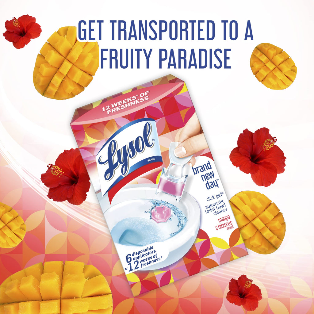 Lysol Click Gel Automatic Toilet Bowl Cleaner, Gel Toilet Bowl Cleaner, For Cleaning and Refreshing – Mango & Hibiscus, 6 applicators (Pack of 4, 24 Count Total)