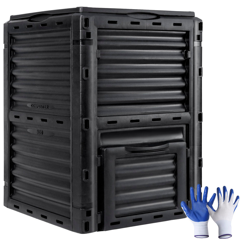 F2C Compost Bin 80 Gallon,Includes Gloves, Large Compost Bin w/Top Flip Latch-on Lid, Bottom Exit Door Aerating Outdoor Garden Compost Box,BPA Free Material for Backyard Outdoor, Black