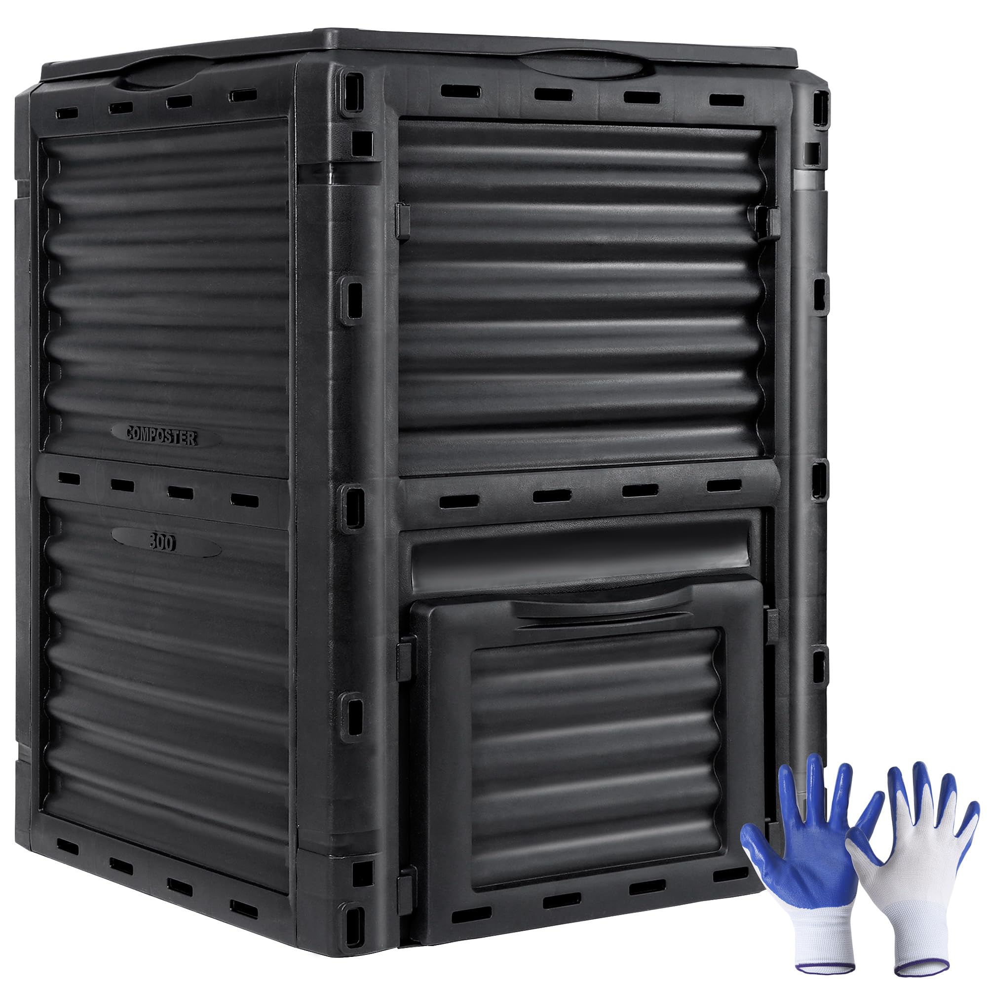 F2C Compost Bin 80 Gallon,Includes Gloves, Large Compost Bin w/Top Flip Latch-on Lid, Bottom Exit Door Aerating Outdoor Garden Compost Box,BPA Free Material for Backyard Outdoor, Black