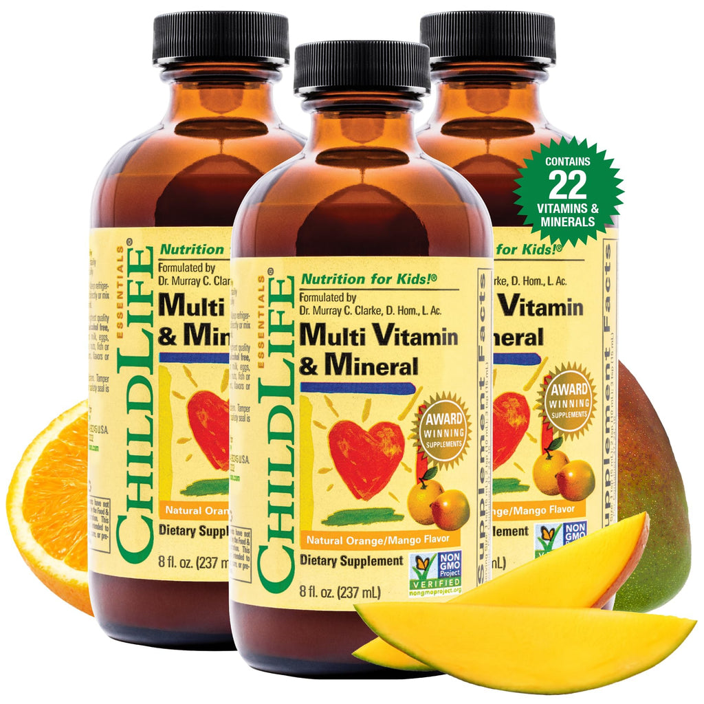 ChildLife Essentials Kids Multivitamin & Mineral - Vitamins for Kids, Liquid Multivitamin Supplement for Toddler & Baby Wellness - Natural Orange & Mango Flavor, 8 Fl Oz (Pack of 3)