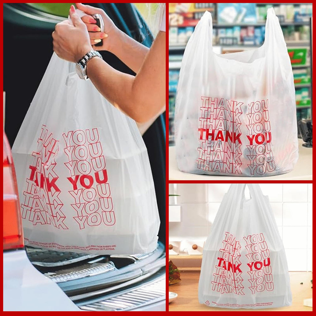 TashiBox Thank You plastic bags with handles(500 count),shopping,grocery T-shirt bags for small business,11.5" X 6.25" X 21", 15mic, 0.6 Mil