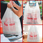TashiBox Thank You plastic bags with handles(500 count),shopping,grocery T-shirt bags for small business,11.5" X 6.25" X 21", 15mic, 0.6 Mil