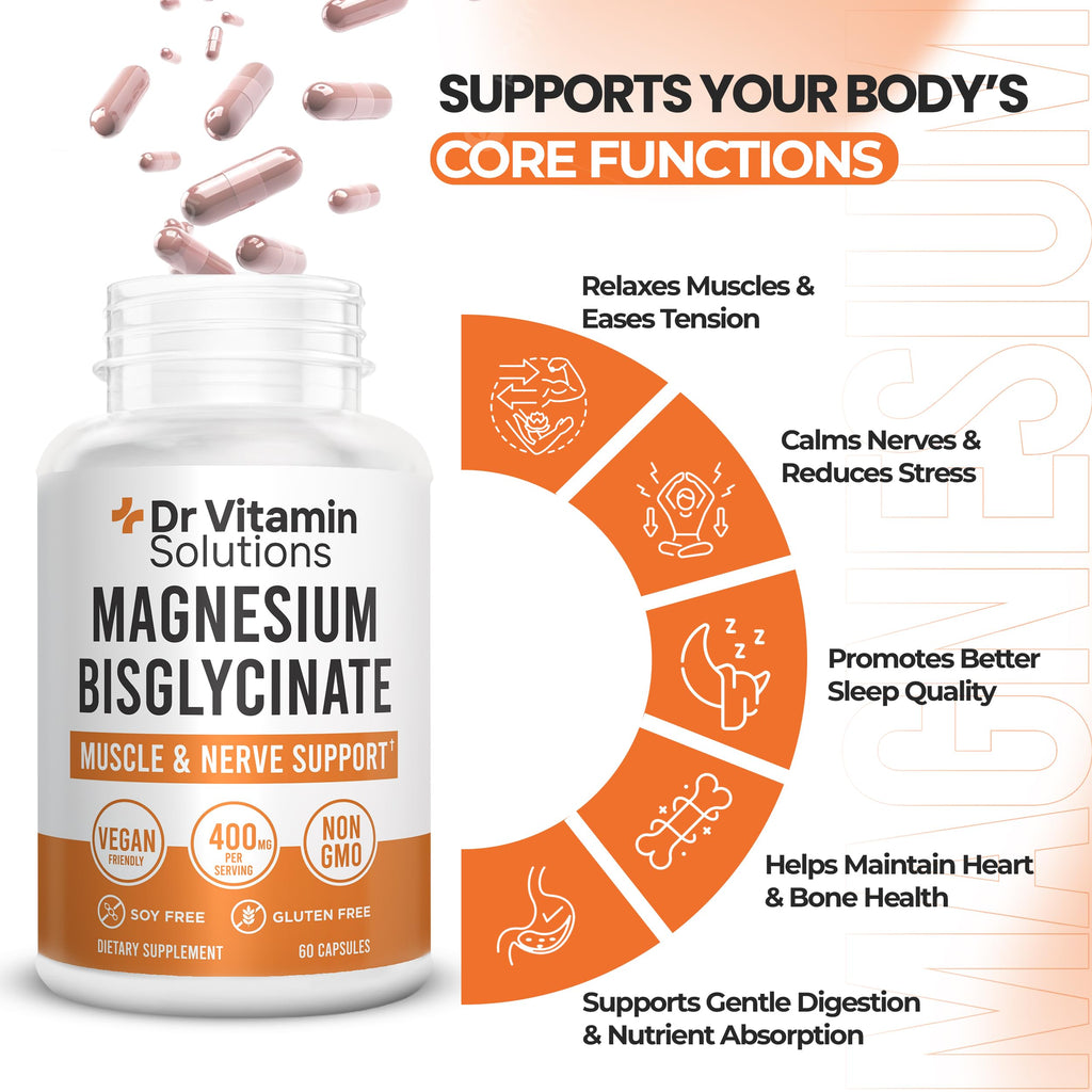 Magnesium Glycinate 400mg (Buffered Magnesium Bisglycinate Chelate) | Albion® Chelated Magnesium for Muscle & Nerve Support + Calm | High Absorption, Gentle on Stomach (1 Bottle, 60 Capsules)