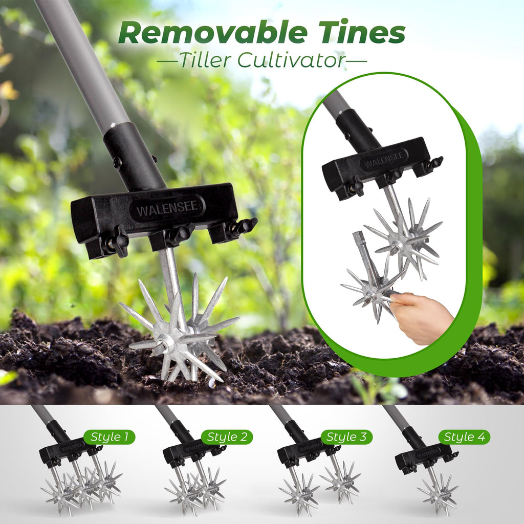 Walensee Rotary Cultivator, Hand Tiller for Soil Mixing or Reseeding