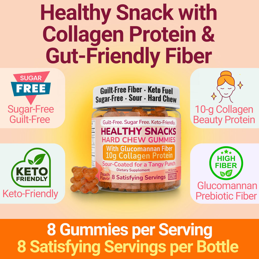 High-Fiber Keto Snacks, Healthy Snacks for Adults, Collagen Protein Keto Snack, Healthy Fiber Snack Gummies, Gluten Free No Sugar Low Calorie Low Carb Fat Free Gummy Candy, Bovine Collagen Peptides