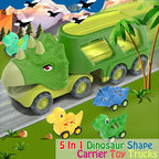 Veslier Dinosaur Car Toys for2 3 4 5 Years Old Boys, Friction Power Carrier Truck with 4 Pack Small Pull Back Dino Car, Christmas Birthday Gift for 3+ Boy Girl Kids Toddlers