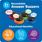 Learning Resources Recordable Answer Buzzers - Set of 4, Ages 3+ | Pre-K Personalized Sound Buzzers, Recordable Buttons, Game Show Buzzers, Perfect for Family Game and Trivia Nights