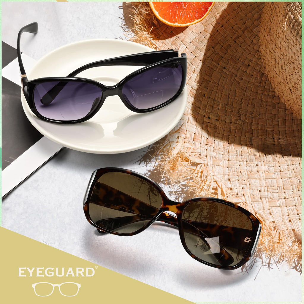 EYEGUARD 2 Pack Bifocal Reading Sunglasses for Women Oversized Sun Readers UV400 Protection Outdoor Reading Glasses 1.75