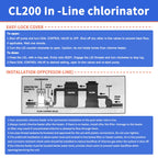 CL200 Inline Chlorinator Replacement for Hayward CL200EF Chlorine Feeder, Inground Pool Inline Automatic Chlorinator Feeder, High-Grade ABS Material, Easy to Use (2 O-Rings)