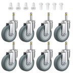 HOLKIE Stem Caster Wheels 4 inch Casters Set of 8, 7/16-Inch Stem Diameter Swivel Castors Heavy Duty TPR Rubber Replacement Castor for Cart, Stool, Mop Bucket, Grill, Shop Vac