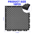 16 PCS Modular Interlocking Cushion Interlocking Floor Tiles with Hole Drainage Mat 10" x 10" Non Slip Pool Deck Mat Outdoor for Drain Deck Pool Patio Shower Kitchen Balcony (Black&Grey)