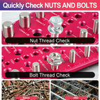 51-in-1 Bolt Size Finder & Thread Checker, 32 Metric & 32 SAE Nut and Bolt Thread Gauge with 19 Drill Bit Checker, CNC-Machined Aluminum Screw Size Chart, Go/No-Go ANSI Standard, Non-Slip Base