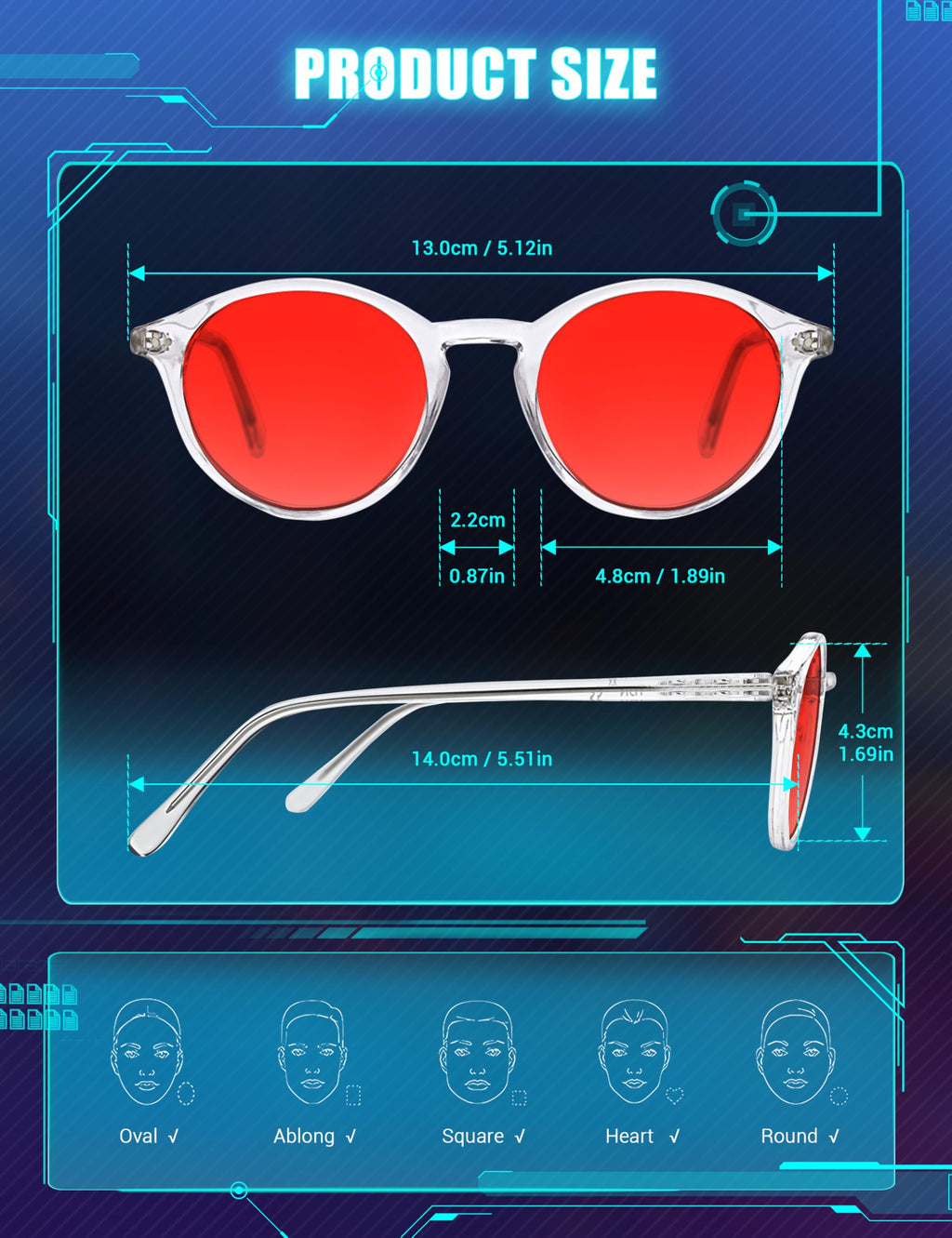 TIJN Red Lens Blue Light Blocking Glasses – Round Frame, Dual AR Coating, Computer & Gaming Eyewear for Screen Use, Clear
