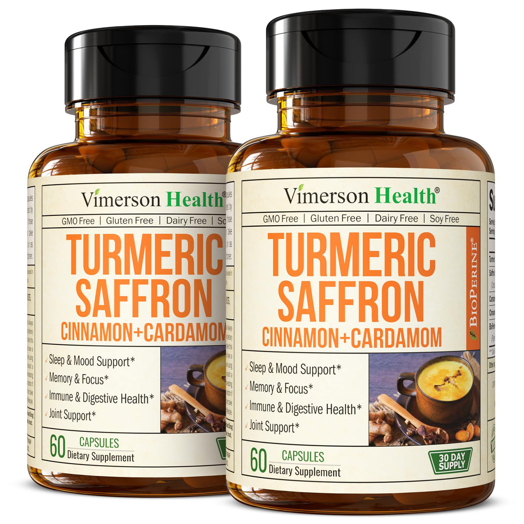Saffron Supplements – 89mg Saffron Extract, 1000mg Turmeric Curcumin, Ceylon Cinnamon & Cardamom – Daily Mood, Joint & Metabolic Support – Joint Supplements for Women & Men – 60 Capsules, 2 Pack