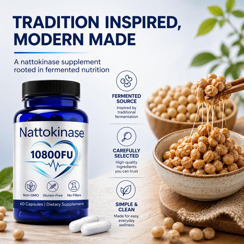 Nattokinase 10800 Fu, Ultimate Nattokinase 10800 Fu, Organic Nattokinase Supplement 10800 Fu, Vegan Capsules Gluten-Free, Supports Daily Health, 2 Capsules Daily, 60 Capsules