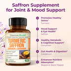 Saffron Supplements – 89mg Saffron Extract and 1000mg Tumeric Blend – Turmeric Supplement with Ceylon Cinnamon and Cardamom for Mood, Memory & Eye Health – Joint Supplements for Women & Men – 60 Count