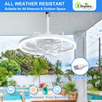 Depuley 20" Outdoor Ceiling Fan with Lights, White Waterproof Gazebo Hanging Fan with Remote App Control, Dimmable Plug in Caged outdoor Ceiling Fans for patios Porch 6-Speeds