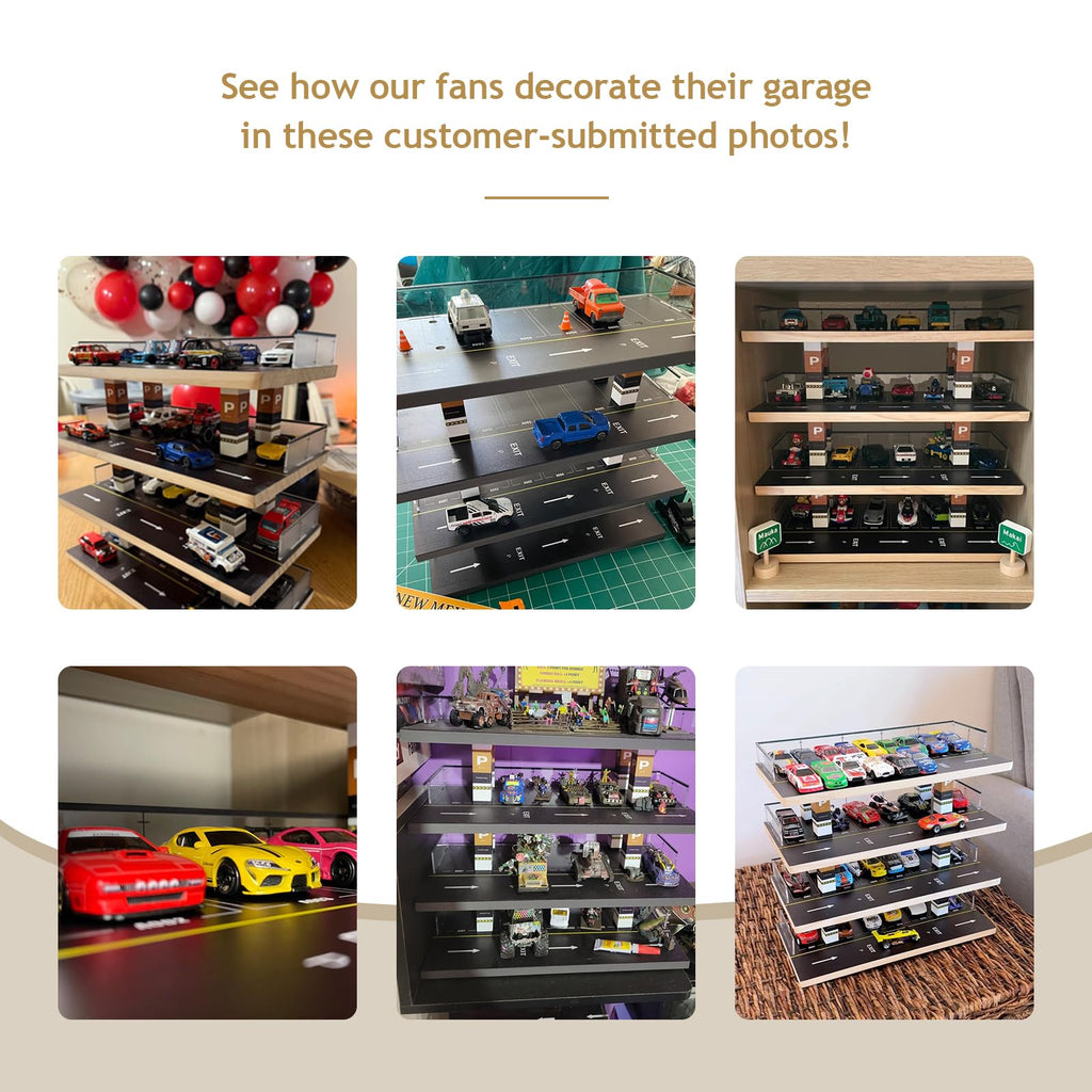 Saichotoy Display Case Compatible with Hot Wheels & Matchbox, 1/64 Scale Diecast Toy Car Storage, Parking Garage Diorama - Freestanding Storage with 4 Levels 24 Spots Maximum 40 Cars