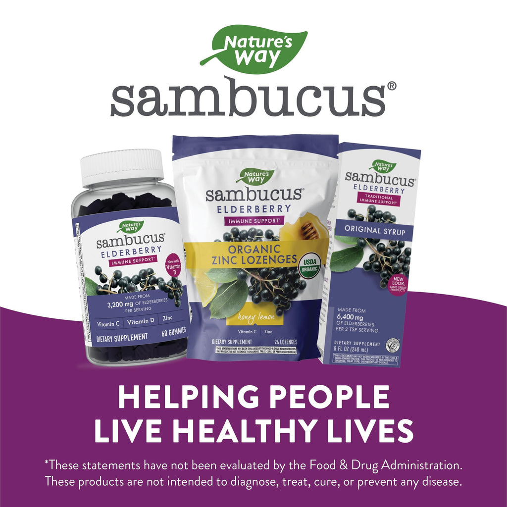 Nature's Way Sambucus Immune Lozenges, Zinc, Vitamin C, Elderberry, Immune Support*, USDA Organic, Honey Lemon Flavor, 24 Lozenges (Packaging May Vary) - 3 Pack