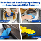 Non Scratch Scrub Sponges, 24 Count Kitchen Sponges Pack Safe on Non-Stick Cookware, Dual Sided Cleaning Sponges for Dishes, Blue