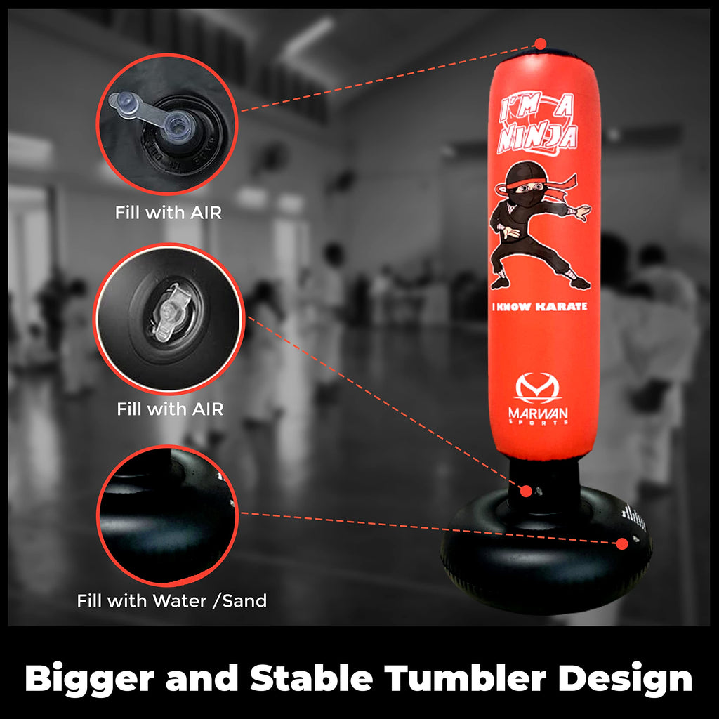 Marwan Sports Kids Punching Bag Toy Set, Inflatable Boxing Bag Toy for Boys Age 3-12, Ninja Toys for Boys, Christmas,Birthday Gifts for Kids 4,5,6,7,8,9,10 Years Old (Red Ninja)