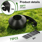 3 Inch x 50FT Garden Edging Border,Landscaping with 75pcs Spikes