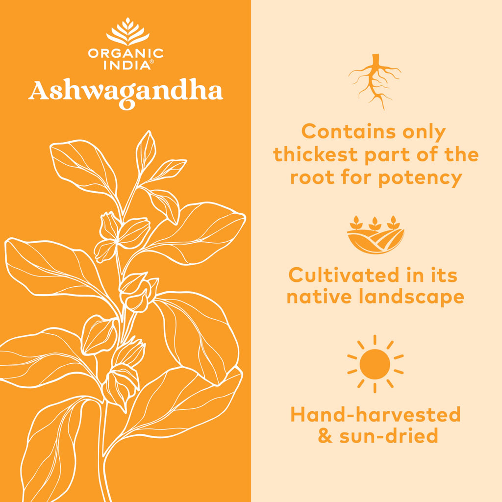 ORGANIC INDIA Ashwagandha Capsules - Organic Ashwagandha Supplement - Vegan Ashwagandha Root, Gluten-Free, Kosher, Non-GMO, Supports Stress Relief, Energy, and Sleep - 180 Capsules