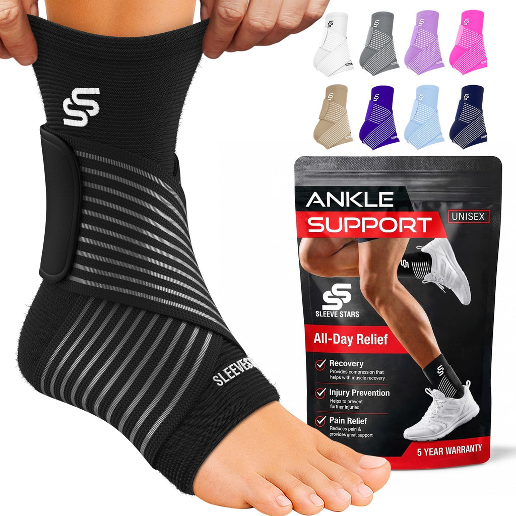 Sleeve Stars Ankle Brace Men & Women Support (Single/M:10"-12"/Black)