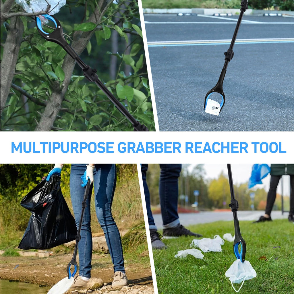 38" Extra Long Grabber Reacher Tool – 3 Pack Foldable Reacher Grabber Pickup Tools with 360° Rotating Jaw & Magnet - Heavy Duty Pick Up Grabbers for Seniors, Trash, Surgery Recovery (Orange Blue Pink)