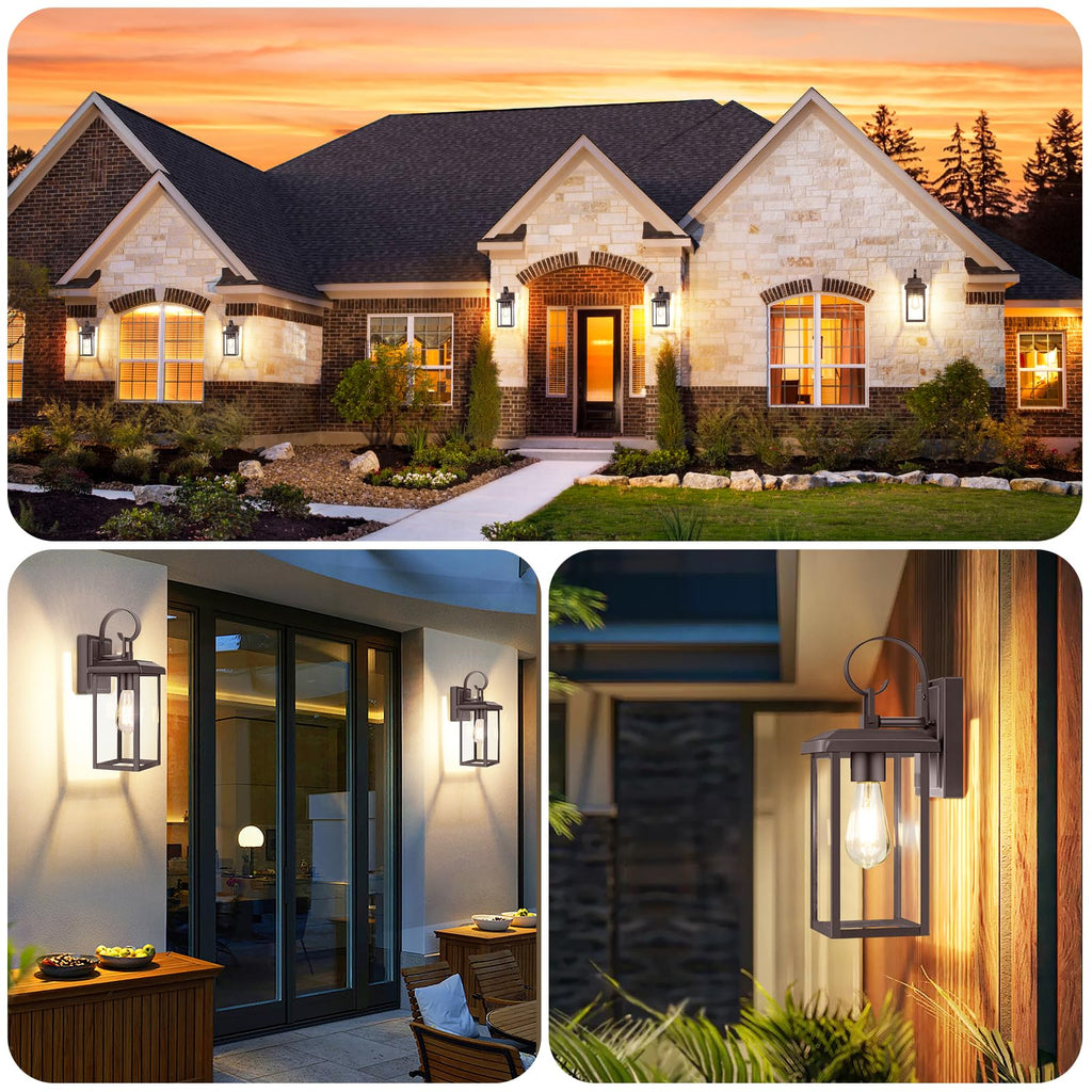 BesLowe 2-Pack Outdoor Wall Light Fixtures, 15" Exterior Lighting Fixtures Wall Mount, Waterproof Porch Lights Outdoor Wall Sconces Lanterns, Modern Outside Lights for House Front Door Garage, Brown