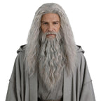 Topcosplay Men Wigs and Beard Set Long Gray Cosplay Halloween Costume Party Wizard Wig