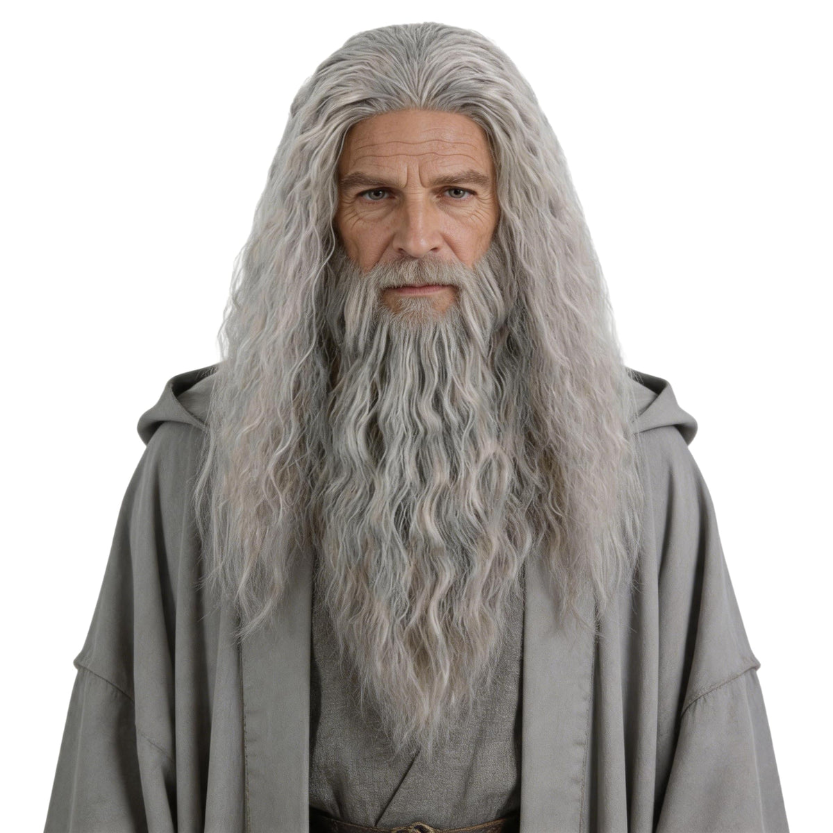 Topcosplay Men Wigs and Beard Set Long Gray Cosplay Halloween Costume Party Wizard Wig