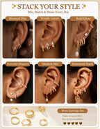 13 Pairs Gold Earrings for Women, 14K Plated Hypoallergenic Stackable Set